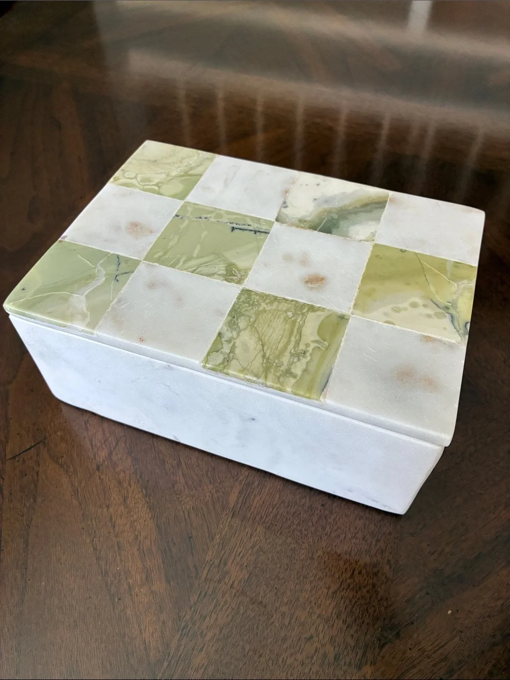 Green Onyx Inlay and White Marble Decorative Trinket Box